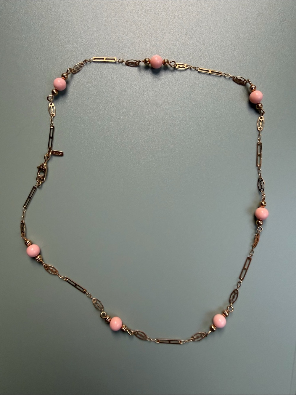 Monet Gold-Tone Chain Necklace with Pink Spacer Beads